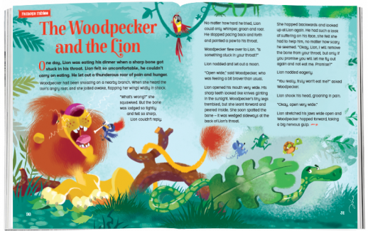 Storytime_kids_magazines_Issue51_Woodpecker_and_the_Lion_stories_for_kids_www.storytimemagazine.com